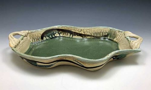Wave Tray #3, Light Green and Tan