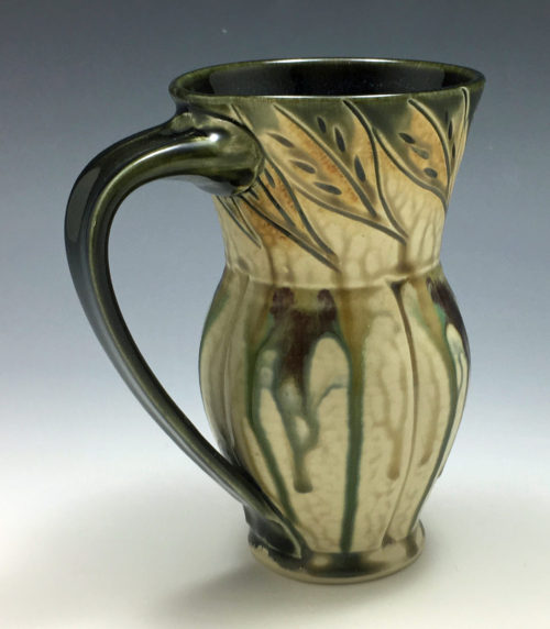 Carved Porcelain Mug, Black and Tan Leaf pattern