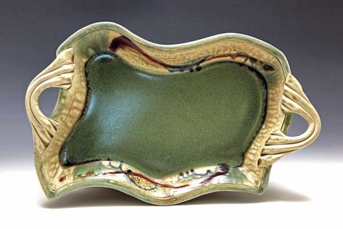 wavy serving tray, light green and tan