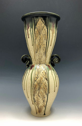 Black and Tan Carved Vase by Ira Burhans