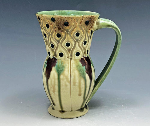 Light green and tan porcelain mug by Ira Burhans
