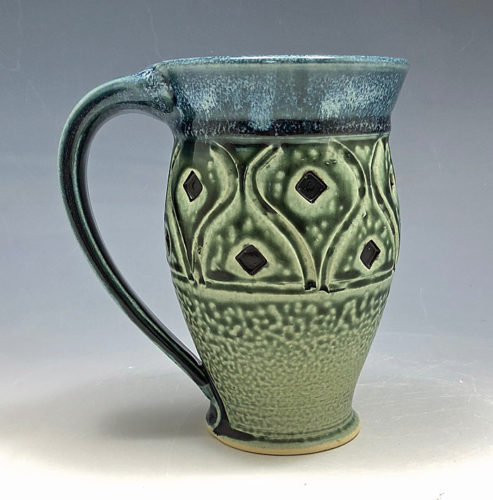 Large stoneware mug by Ira Burhans with diamond pattern