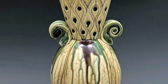 Light Green and Tan Medium Vase