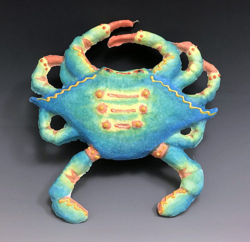 Handmade paper blue crab by Barbara Melby-Burhans