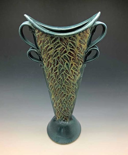 25 inch hand-built stoneware teal vase
