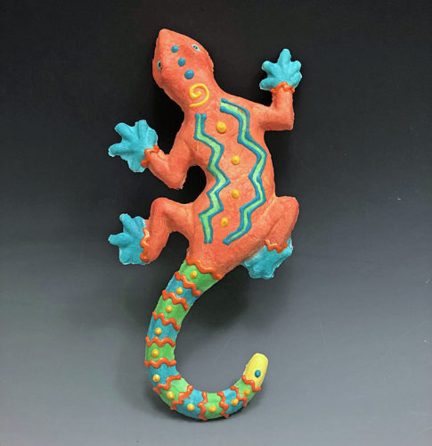 cast handmade paper gecko by Barbara Burhans