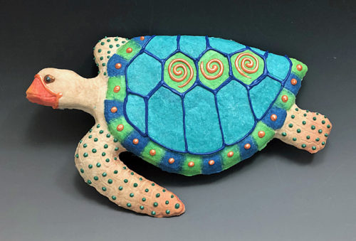 homemade paper sea turtle casting by Barbara Melby Burhans