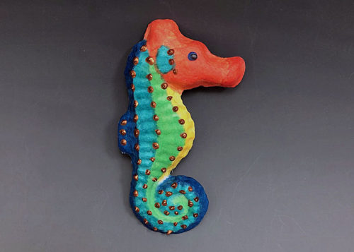 handmade paper sea horse casting by Barbara Melby-Burhans in Tropical Sun Colors